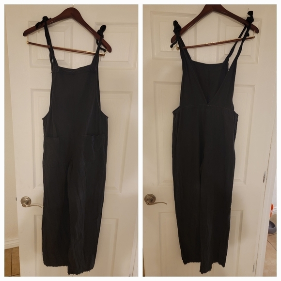 Tiger Mist Jumpsuit Sz M Straight Fray Leg Wash Black Coastal Lagenlook - Picture 1 of 10
